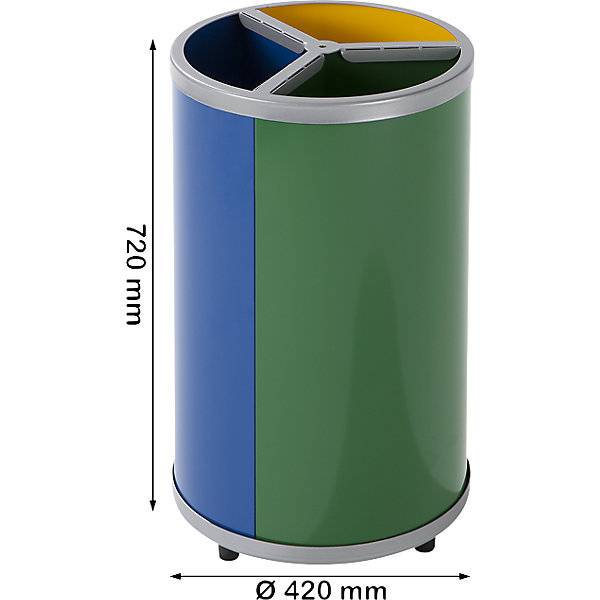 Wertstoffsammler rund Volumen 3 x 30 l HxØ 720 x 420 mm gelb blau grün. VAR GmbH 72773049-1