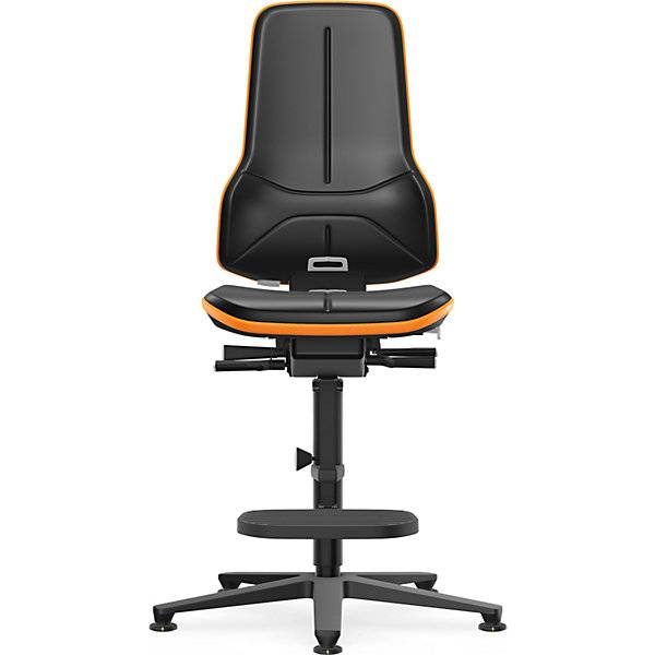 NEON Arbeitsdrehstuhl ESD Gleiter Aufstiegshilfe Synchronmechanik Kunstleder Flexband orange.-1