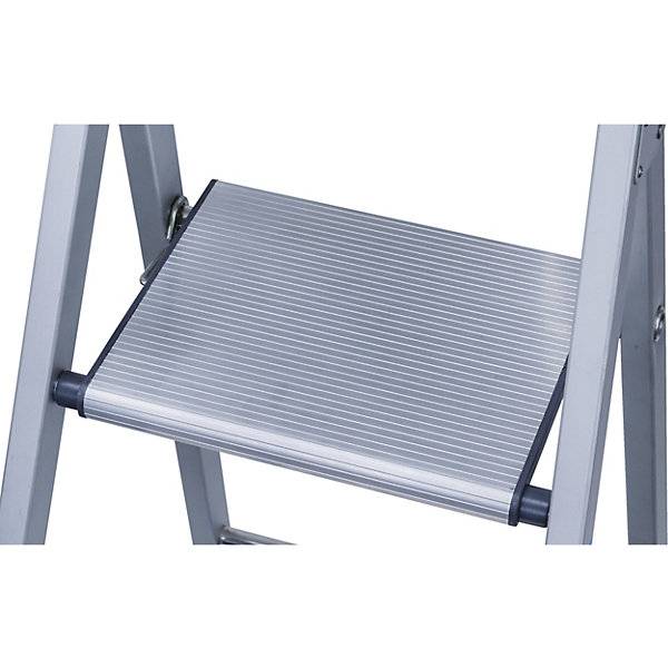Profi-Stufenleiter einseitig begehbar Aluminium eloxiert mit Werkzeugablage für Handwerk und Industrie 4-1