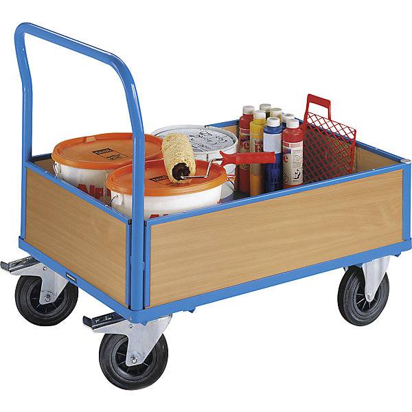 Plattformwagen mit Holzwänden mit 4 halbhohen Wänden LxB 1100 x 700 mm Vollelastik. TAKKT Industrial &-4