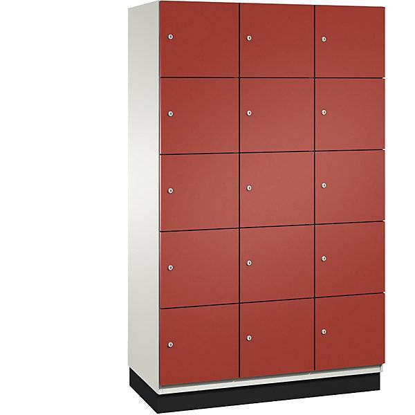 5er-Schließfachschrank Cambio 3 Abteile reinweiß / feuerrot Stahlblech-Tür B 1200 mm 15 Fächer. C+P 488192