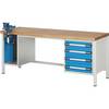 Werkbank Gestellbauweise Serie 8000 4 Schubladen: 2 x 120 2 x 150 mm 1 Schraubstock (Klapp-Lift) BxT 2000 x