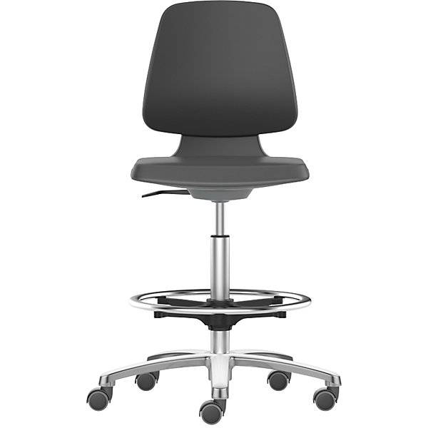Arbeitsdrehstuhl LABSIT Hochstuhl mit Sitz-Stopp-Rollen und Fußring Sitz mit Kunstlederbezug orange.-2