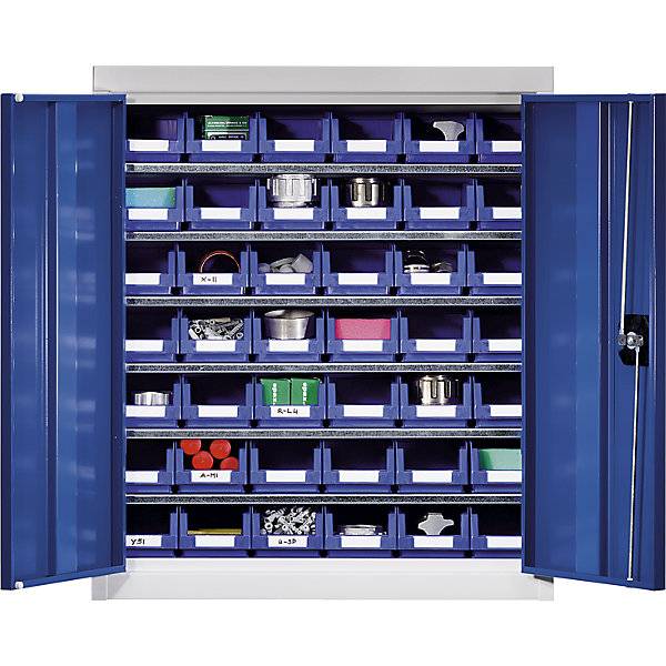 Materialschrank mit Lagerkästen Höhe 780 mm 6 Fachböden lichtgrau. TAKKT Industrial & Packaging GmbH 61012049-4