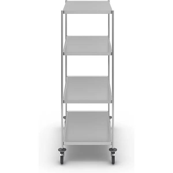 Kongamek Edelstahl- Etagenwagen vollständig geschweißt, 4 Ladeflächen 1050x550mm Gummibereifung m-3