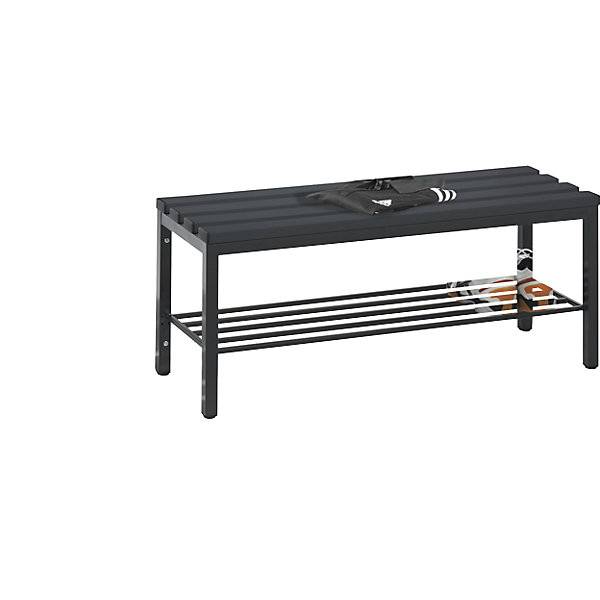 Umkleidebank BASIC Kunststoffleisten Länge 1000 mm schwarzgrau Schuhrost. C+P Moebelsysteme | GmbH & CO. KG-0
