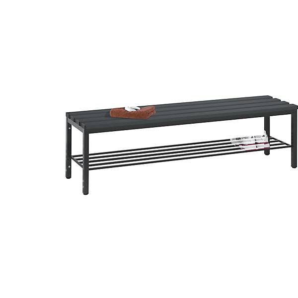 Umkleidebank BASIC Kunststoffleisten Länge 1500 mm schwarzgrau Schuhrost. C+P Moebelsysteme | GmbH & CO. KG-0