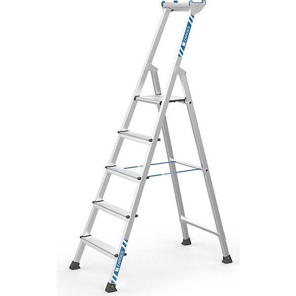 Profi-Stufenleiter einseitig begehbar Aluminium eloxiert mit Werkzeugablage für Handwerk und Industrie 5