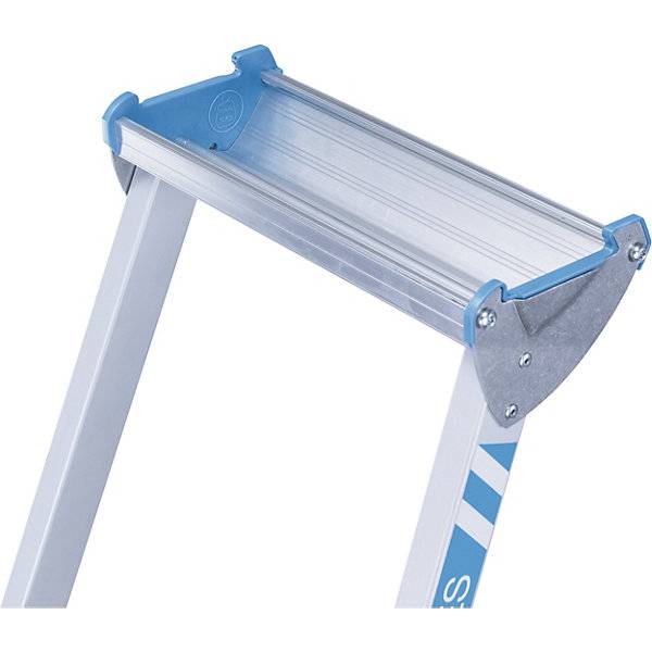 Profi-Stufenleiter einseitig begehbar Aluminium eloxiert mit Werkzeugablage für Handwerk und Industrie 4-4