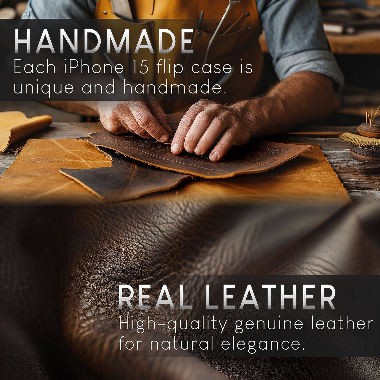 NALIA Echt-Leder Flipcase für iPhone 15 Plus Hülle, Rindsleder Schutzhülle Lederhülle RFID-Schutz, Aufstellbar Klappbar-1