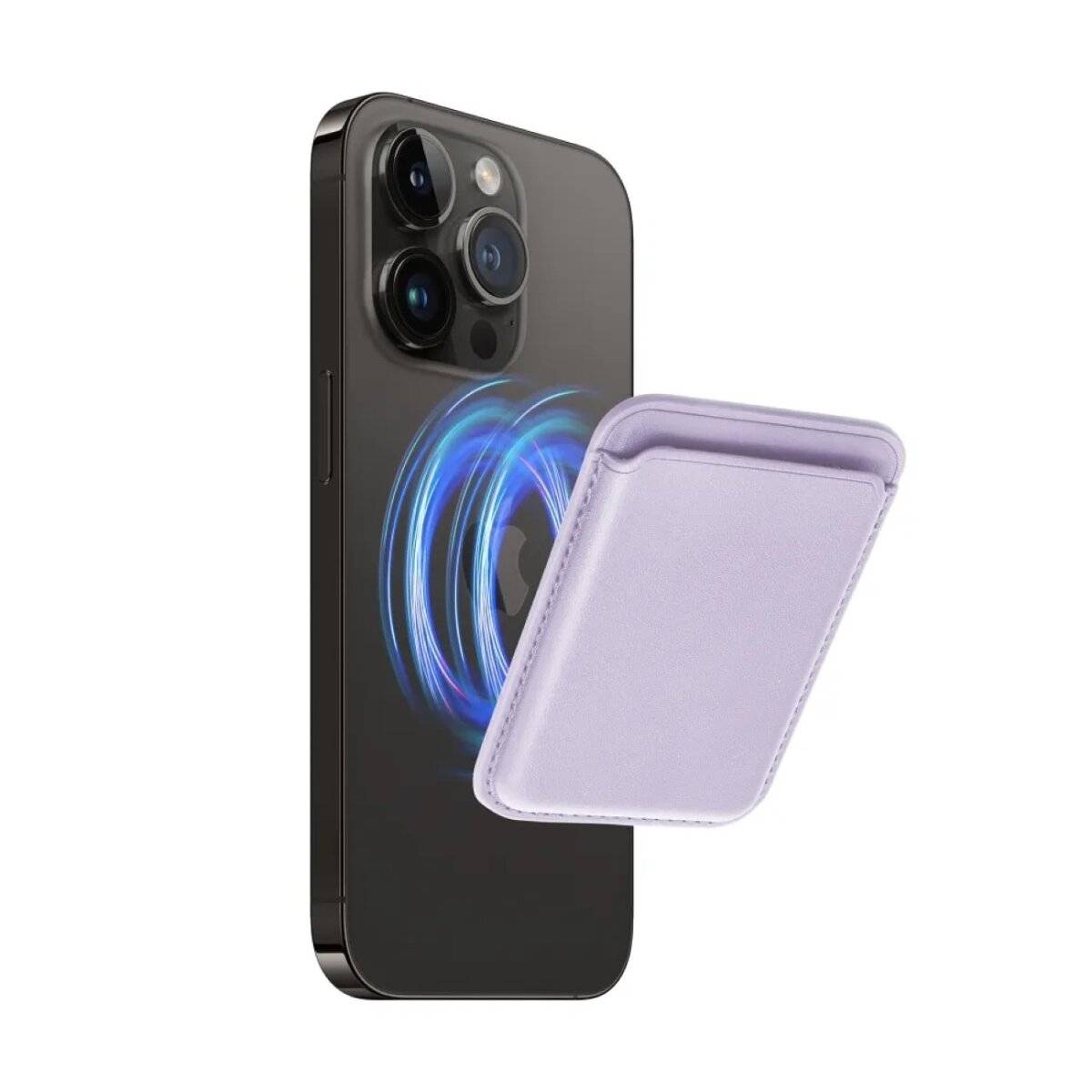 Magnetische Geldbörse aus Leder kompatibel mit Geräten ab iPhone 12 unterstützt MagSafe-Technologie Lila-2