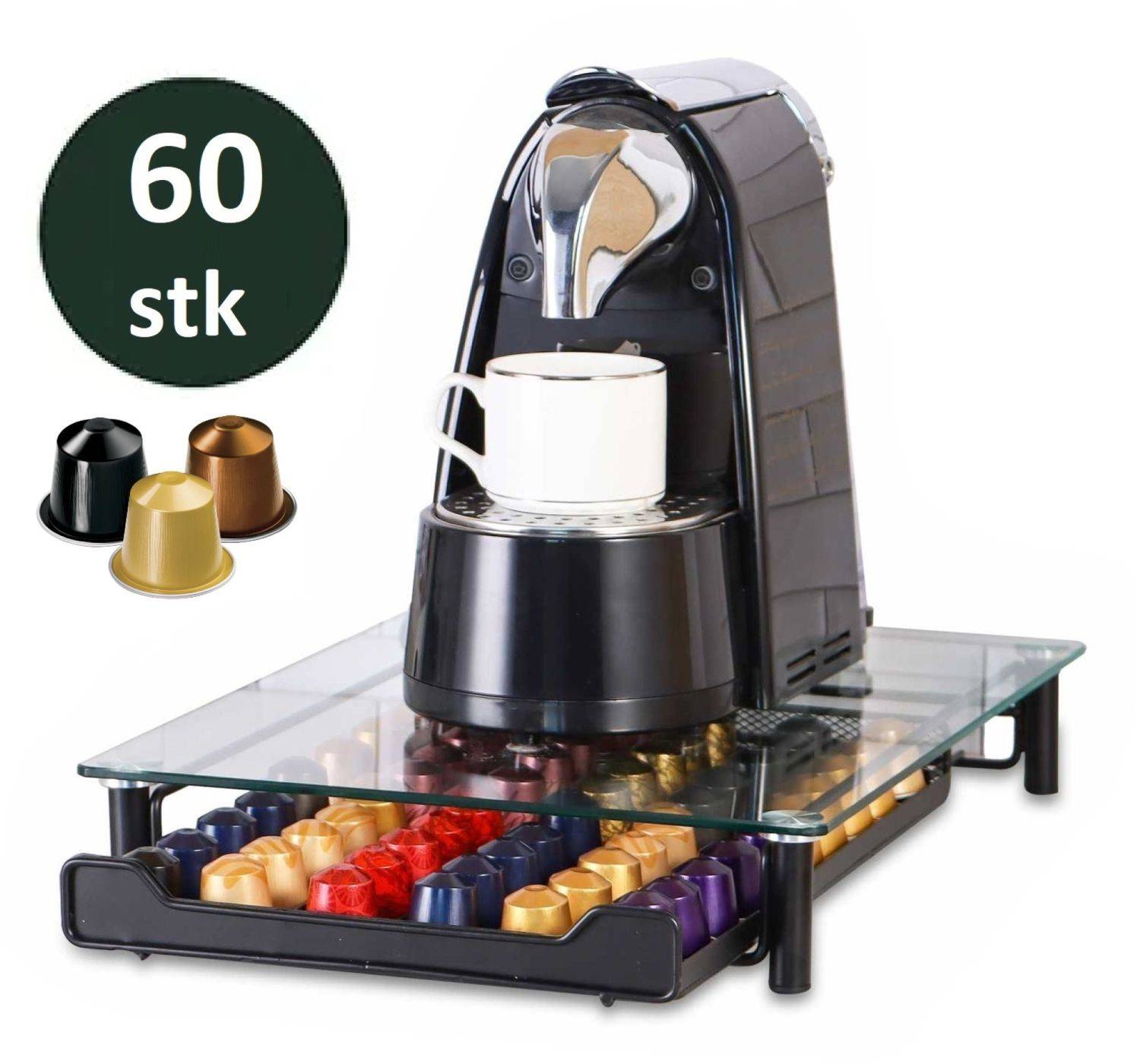 Kaffeekapsel Schublade für 60 Kapseln kompatibel mit Nespresso Kapselspender Glass-0