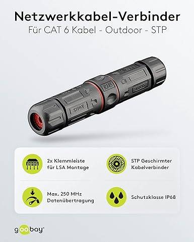 Goobay 44417 Outdoor CAT 6 STP / Kabelverbinder IP68 wasserdicht / LSA Netzwerkkabel Kupplung / 250 MHz LAN Verbinder-1