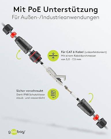 Goobay 44417 Outdoor CAT 6 STP / Kabelverbinder IP68 wasserdicht / LSA Netzwerkkabel Kupplung / 250 MHz LAN Verbinder-4
