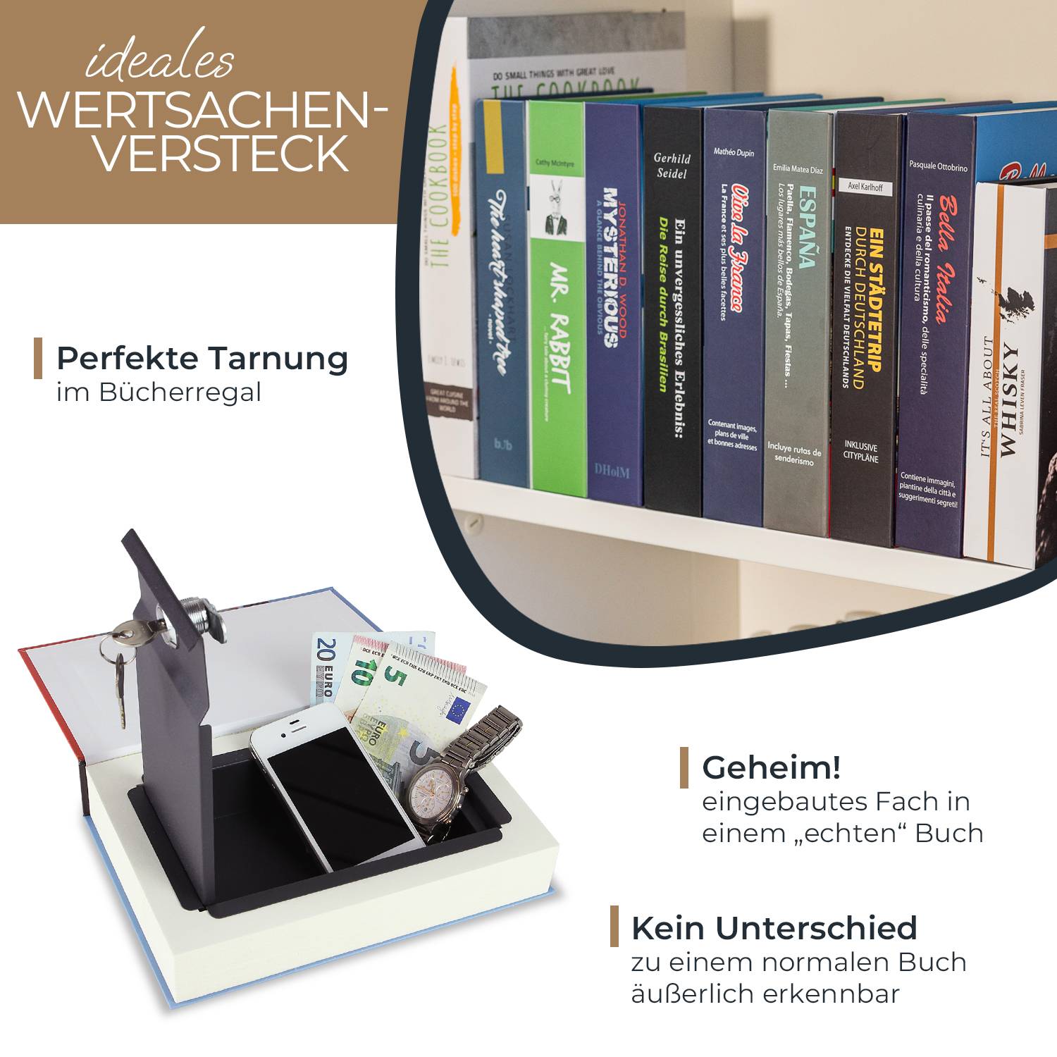 HMF 80935 Buchtresor Geldkassette mit Papierseiten, 23 x 15 x 4 cm, Italien-1