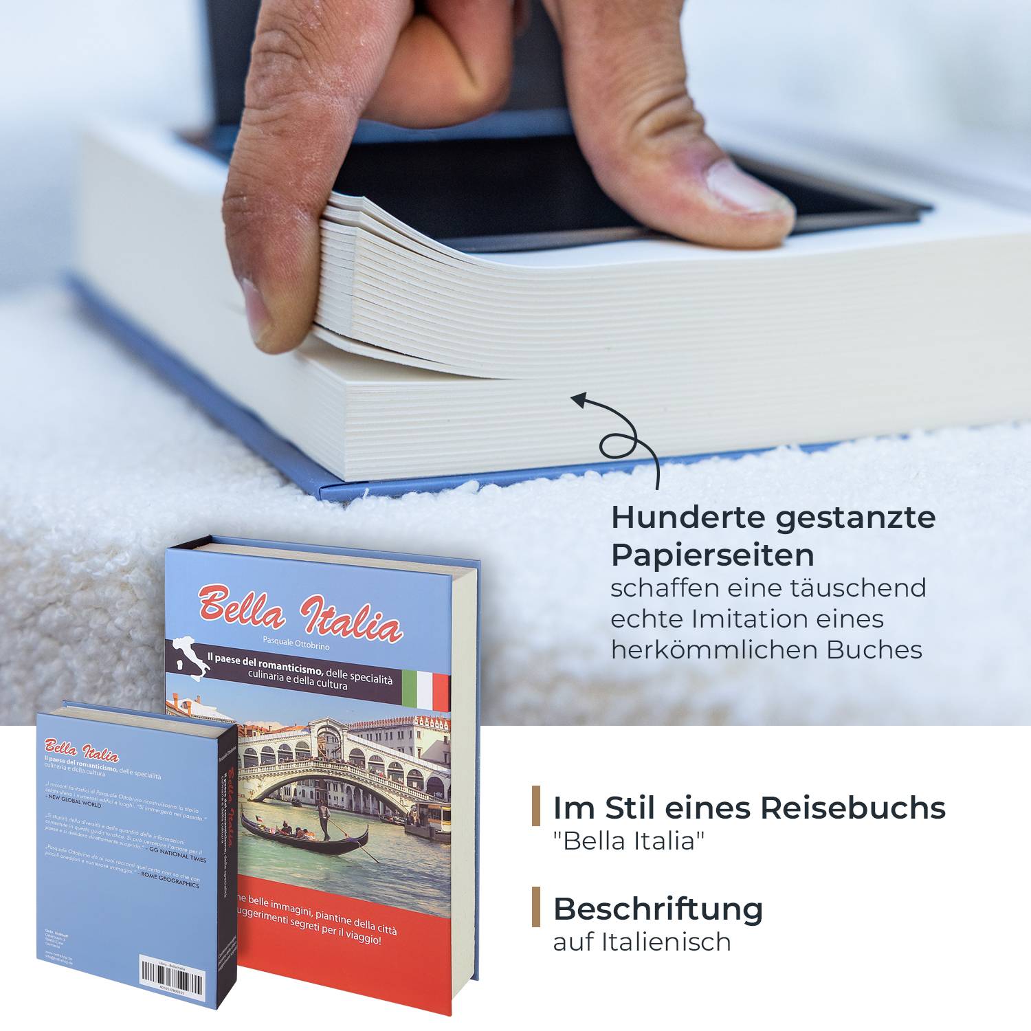 HMF 80935 Buchtresor Geldkassette mit Papierseiten, 23 x 15 x 4 cm, Italien-2