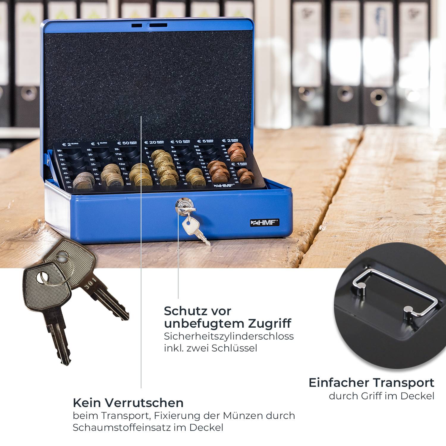 HMF 10015-02 Geldkassette mit Münzzählbrett, 30 x 24 x 9 cm, Schwarz-3