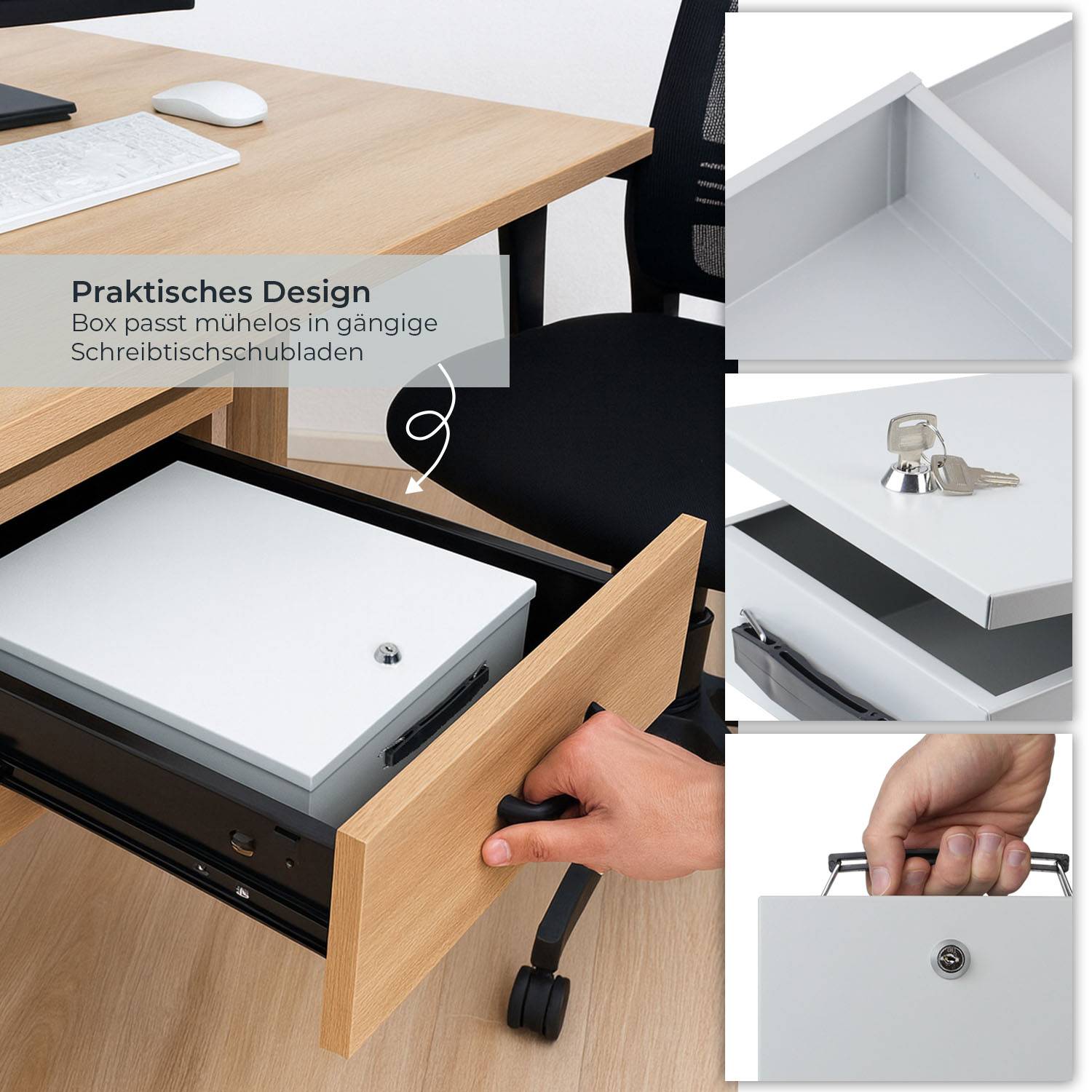HMF 142-07 Dokumentenkassette XL für Ordner, DIN A4 / B4, 39,5 x 32,5 x 12 cm, Lichtgrau-2