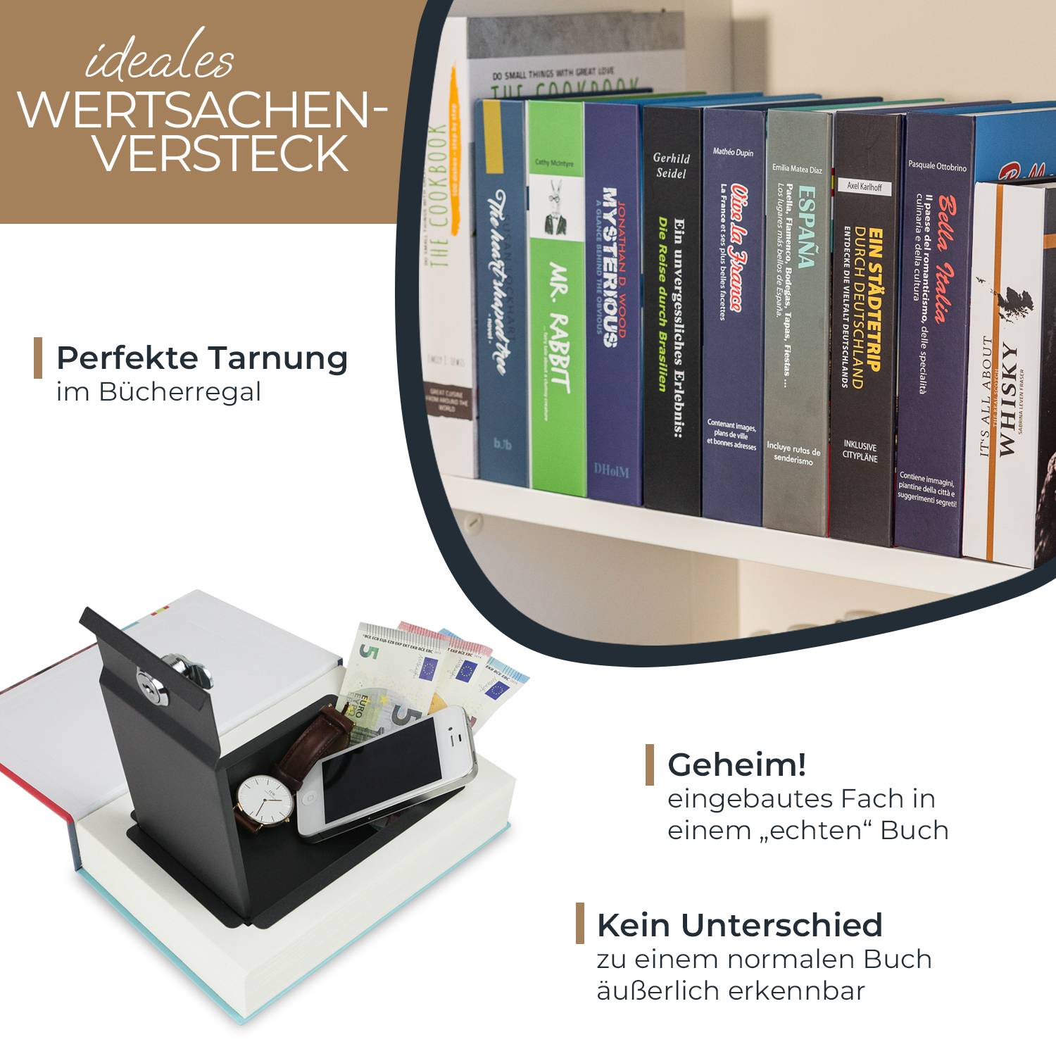 HMF 80945 Buchtresor Geldkassette mit Papierseiten, 23 x 15 x 4 cm, Spanien-1