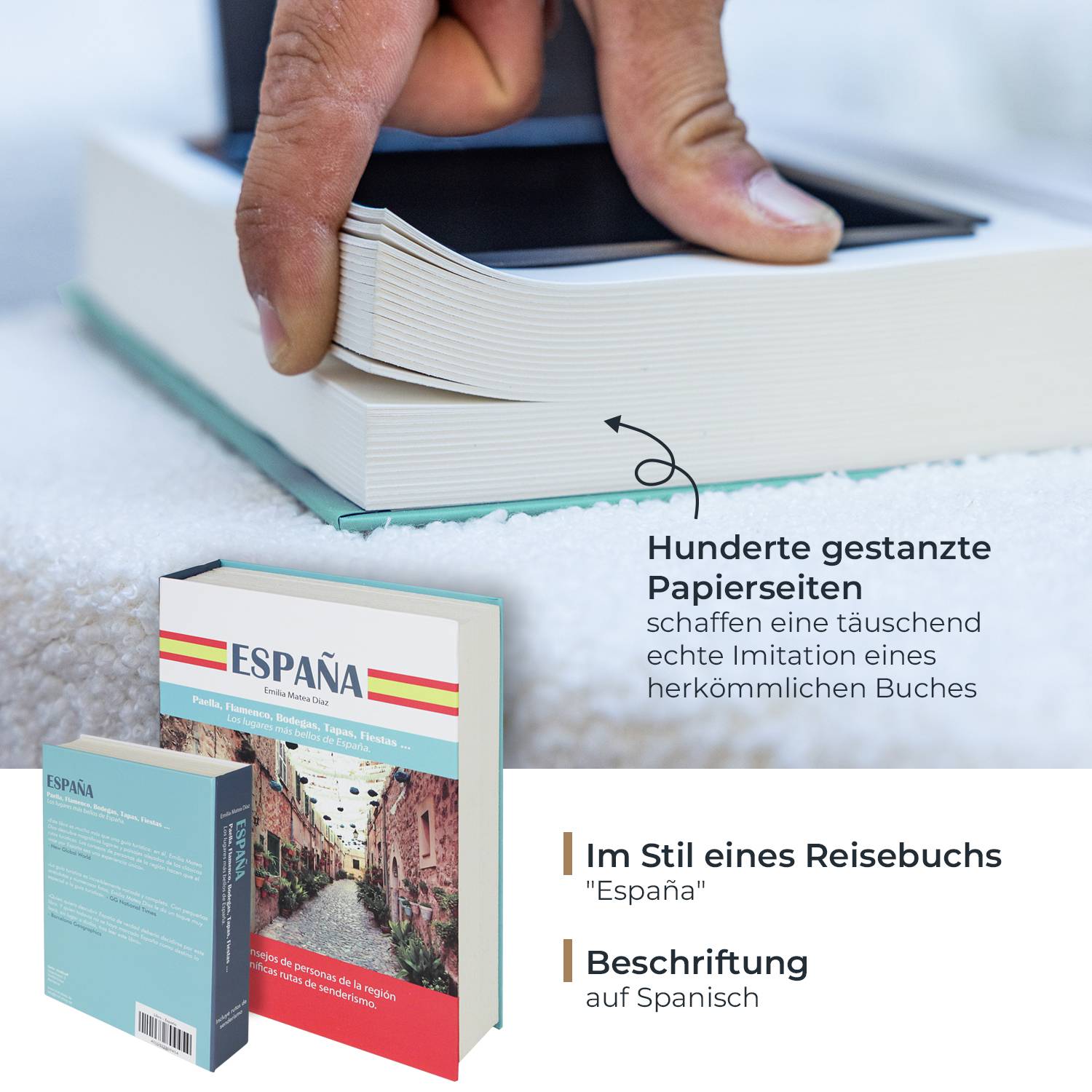 HMF 80945 Buchtresor Geldkassette mit Papierseiten, 23 x 15 x 4 cm, Spanien-2