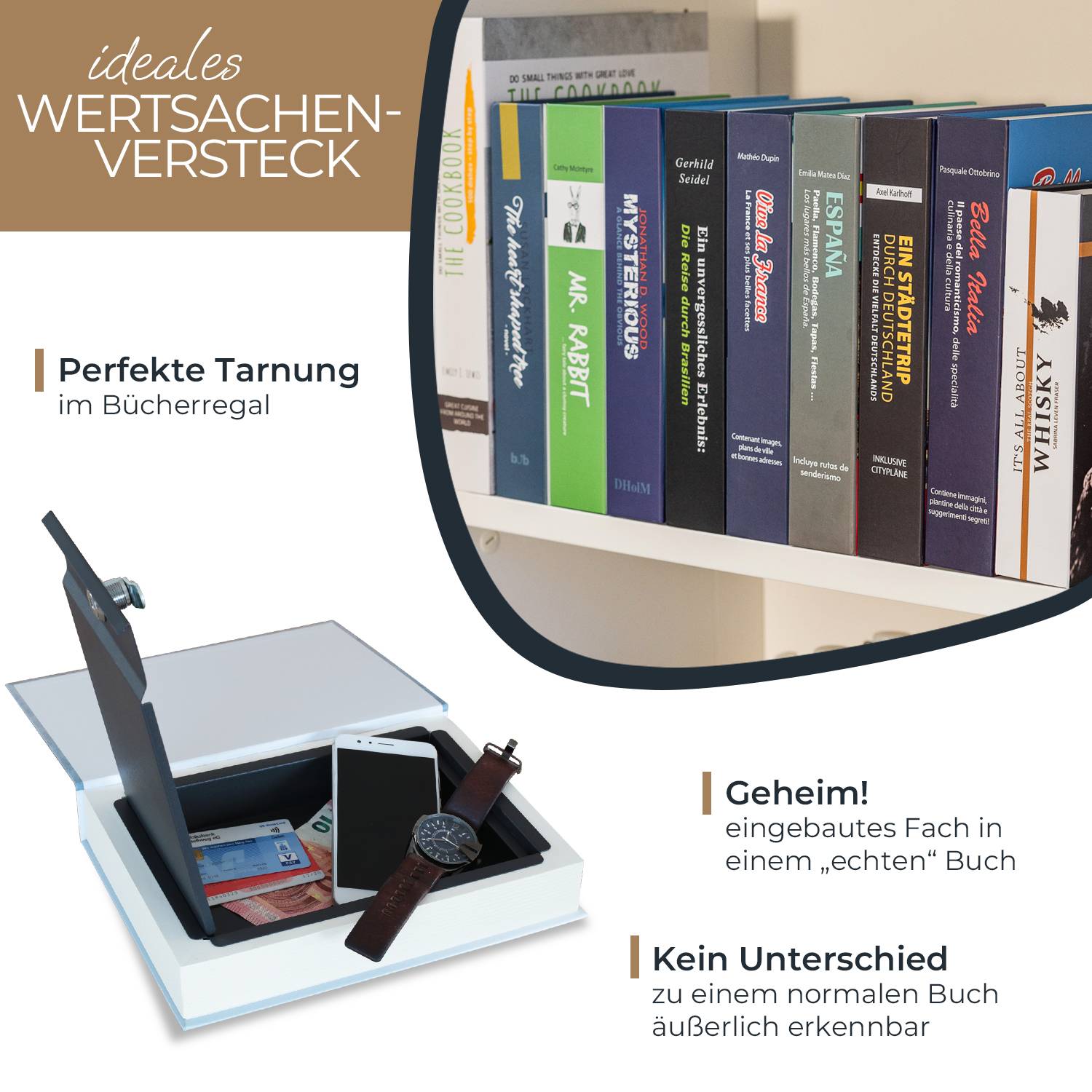 HMF 81001 Buchtresor Geldkassette mit Papierseiten, 26,5 x 19 x 4,2 cm, Kochbuch-1
