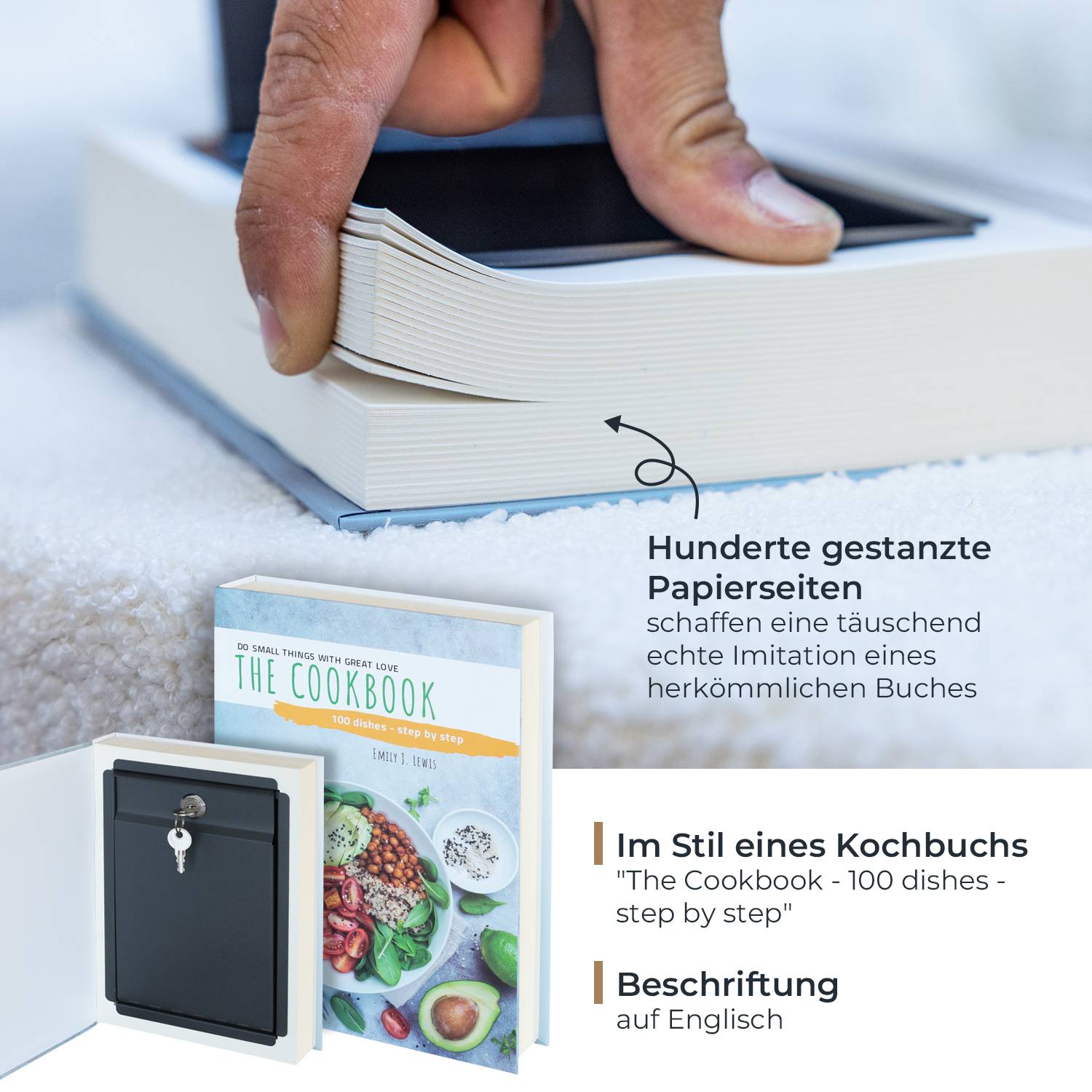 HMF 81001 Buchtresor Geldkassette mit Papierseiten, 26,5 x 19 x 4,2 cm, Kochbuch-2