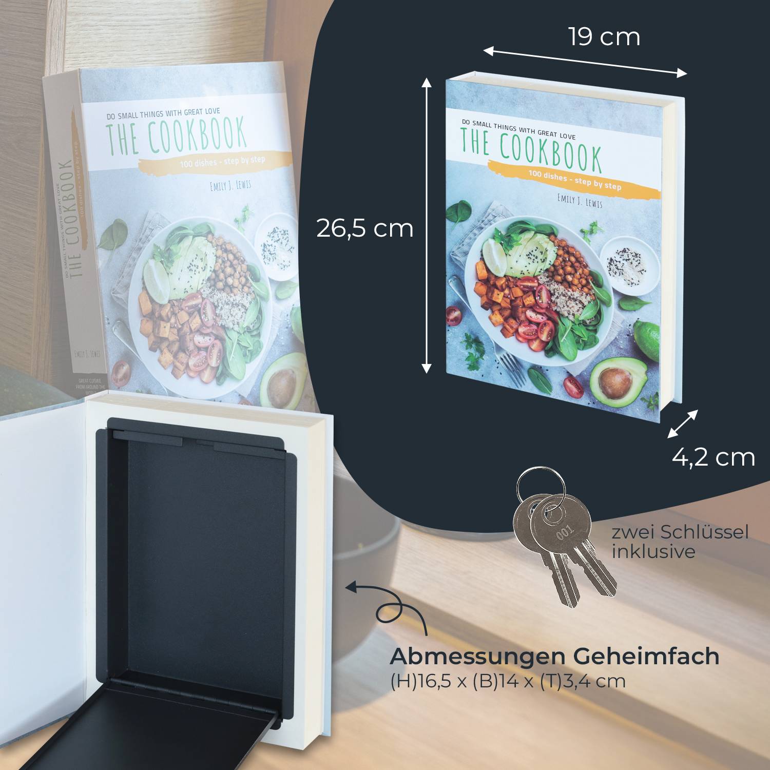 HMF 81001 Buchtresor Geldkassette mit Papierseiten, 26,5 x 19 x 4,2 cm, Kochbuch-4