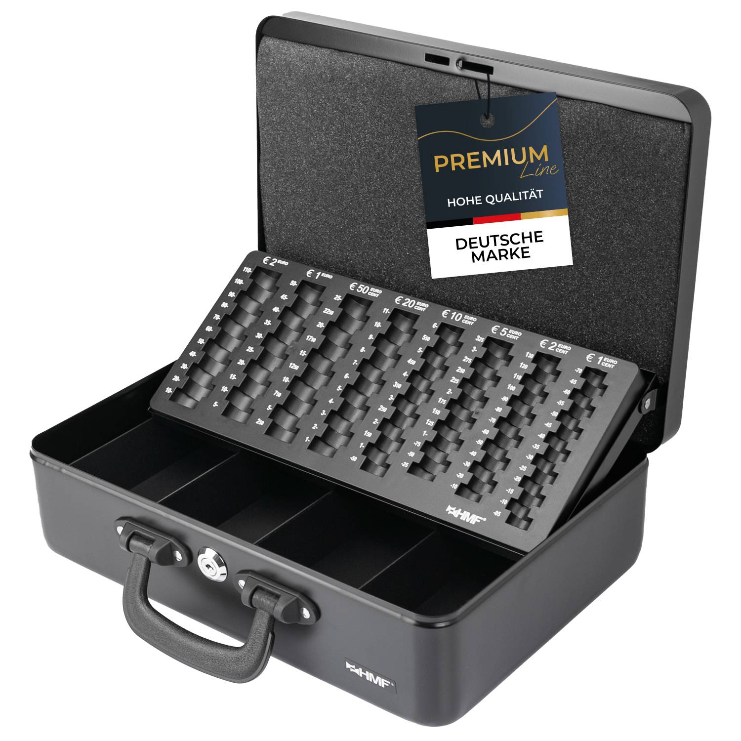 HMF 22037-02 Geldkassette mit Münzzählbrett und 2 Tragegriffen, 36 x 25 x 11 cm, Schwarz-0