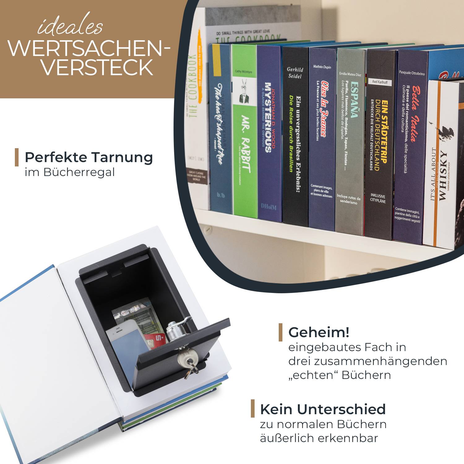 HMF 4312202 Buchtresor Geldkassette XL, 22 x 15 x 13 cm-1