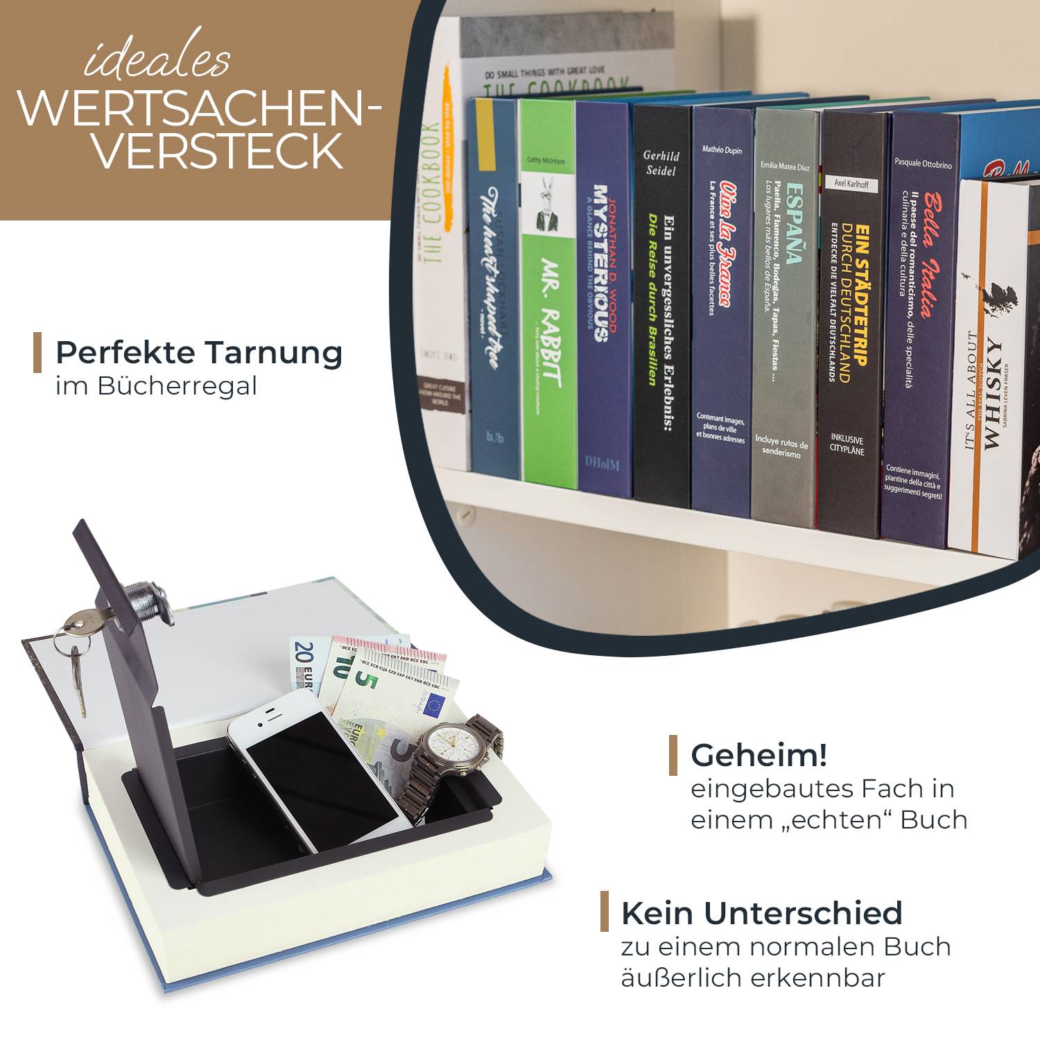 HMF 80925 Buchtresor Geldkassette mit Papierseiten, 23 x 15 x 4 cm, Frankreich-1