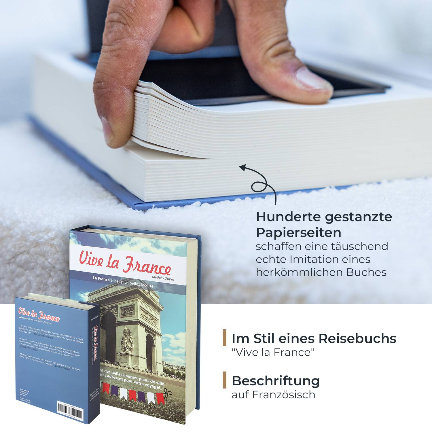HMF 80925 Buchtresor Geldkassette mit Papierseiten, 23 x 15 x 4 cm, Frankreich-2