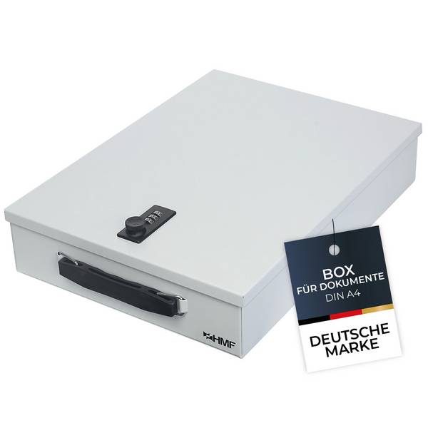 HMF 1413-07 Dokumentenkassette mit Zahlenschloss, DIN A4, 37,5 x 26,5 x 8 cm, Lichtgrau