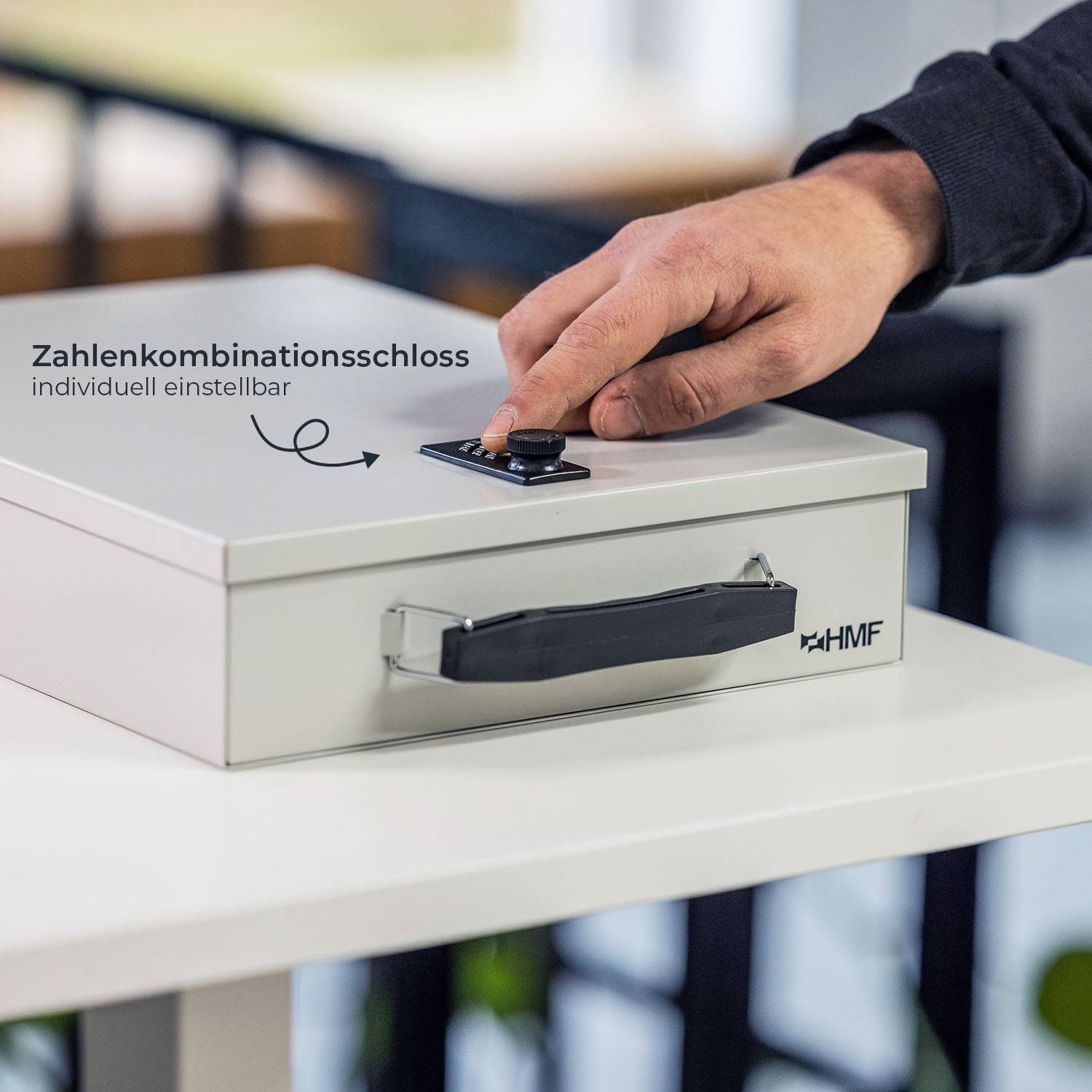 HMF 1413-07 Dokumentenkassette mit Zahlenschloss, DIN A4, 37,5 x 26,5 x 8 cm, Lichtgrau-3