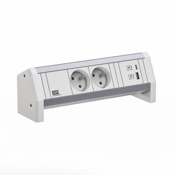 BACHMANN DESK 2xCEE7/3 1xUSB A/C 22W GST18 RAL9010