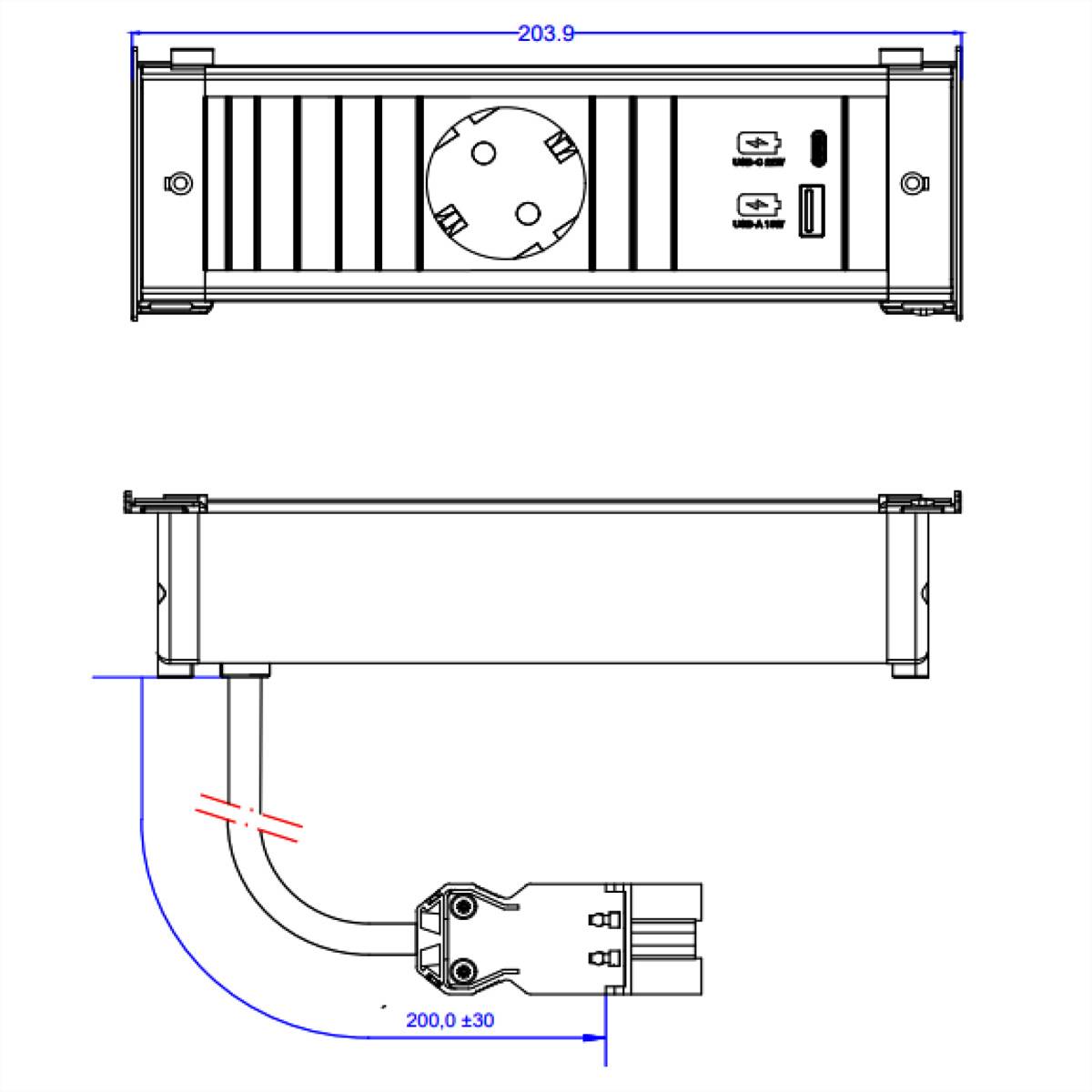BACHMANN KAPSA S 1xCEE7/3, 1xUSB A/C 22W 0,2m GST18-1