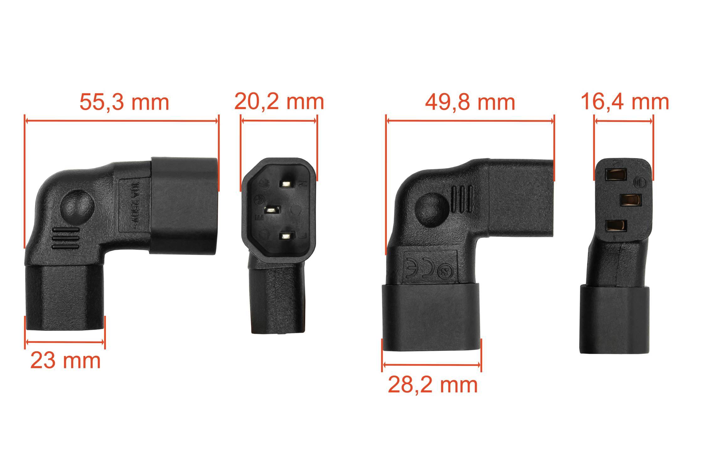 kabelmeister® Stromadapter Kaltgeräte-Stecker C14 an Kaltgeräte-Buchse C13, links/rechts abgewinkelt, schwarz-2