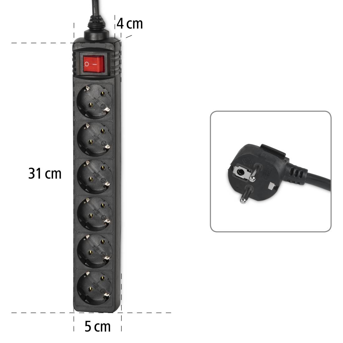 hama 00030394 Steckdosenleiste 6-fach, mit Schalter, 1.4m, Schwarz-2