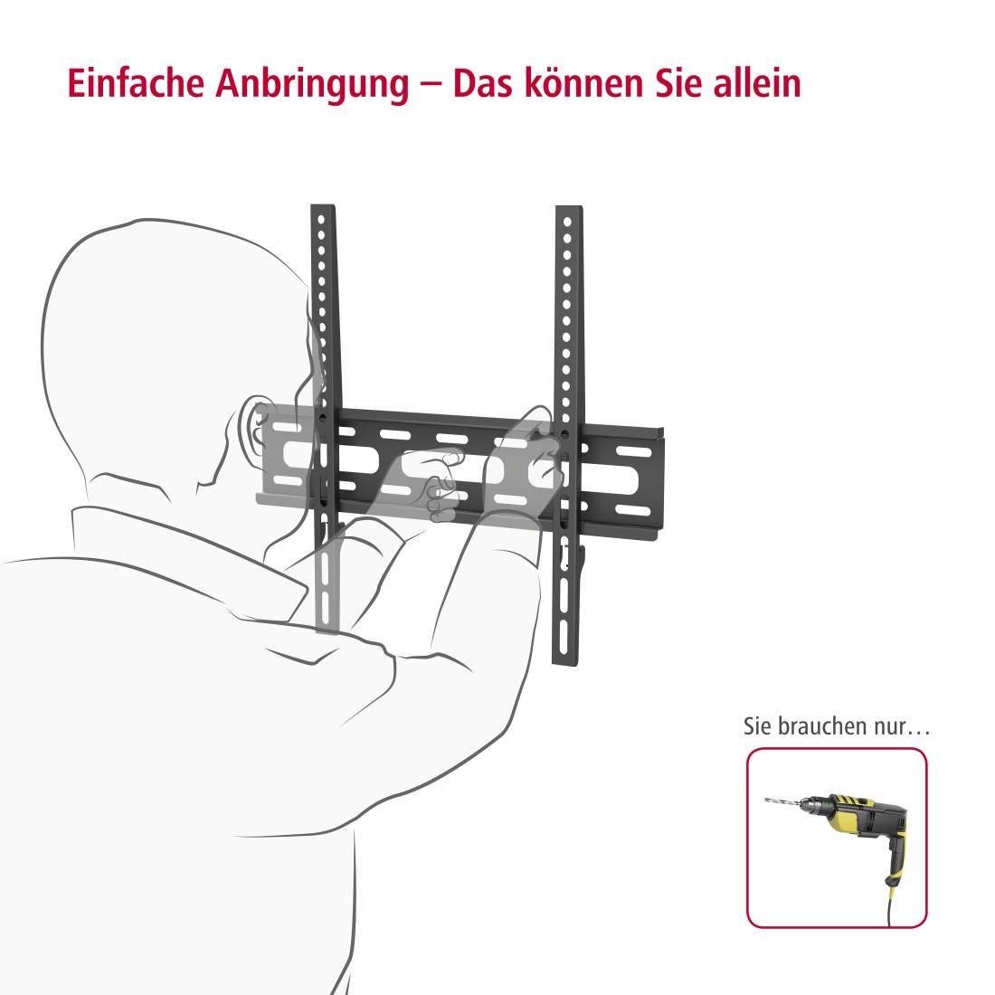 Hama FIX TV Wall Bracket 1 star, XL - Befestigungskit (Wandbefestigung, Befestigungsplatte) - für TV - Stahl - Schwarz --1
