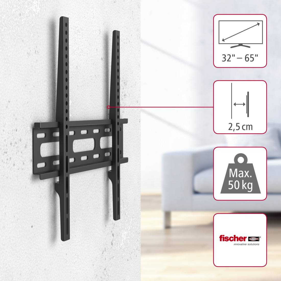 Hama FIX TV Wall Bracket 1 star, XL - Befestigungskit (Wandbefestigung, Befestigungsplatte) - für TV - Stahl - Schwarz --3