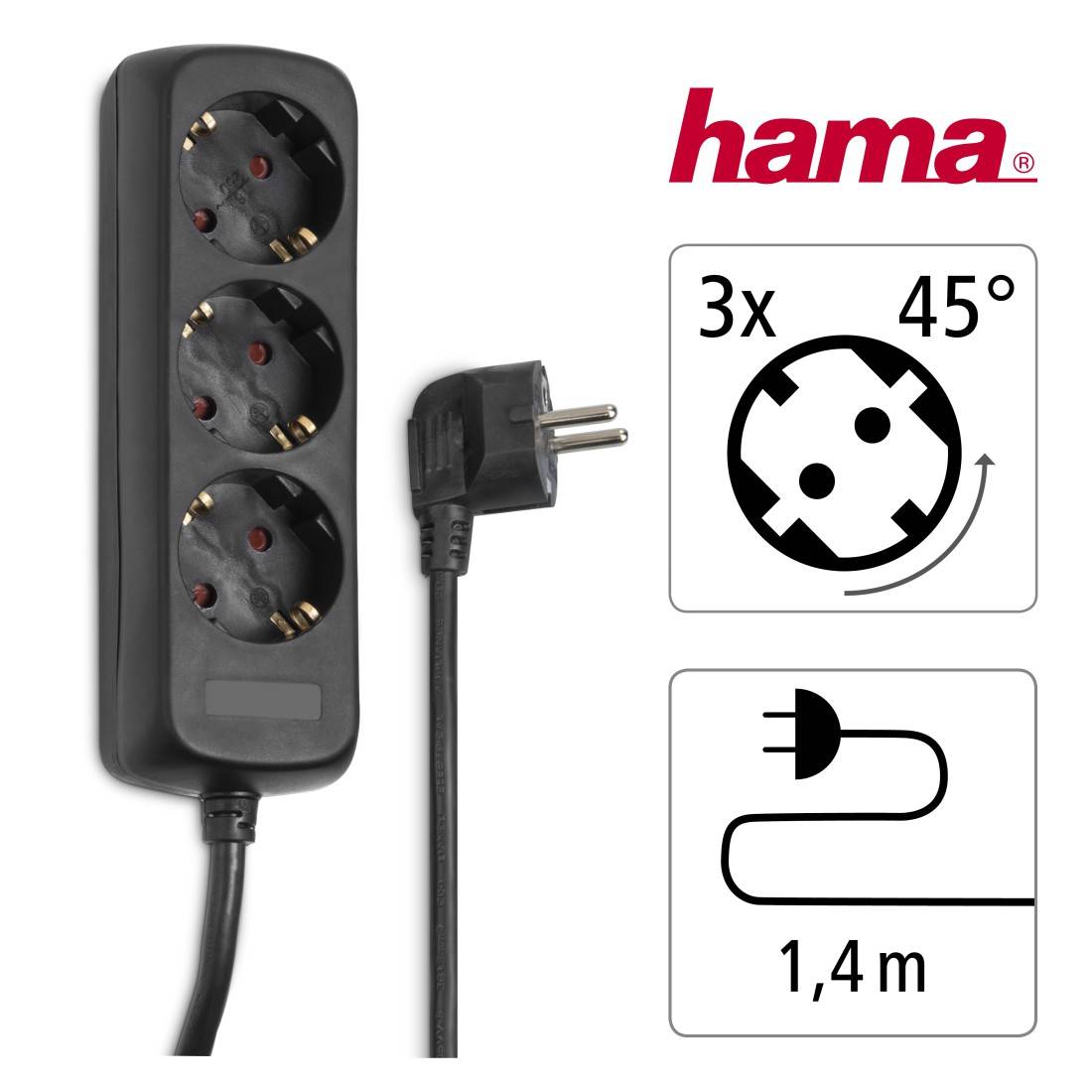 hama 00030391 Steckdosenleiste 3-fach, Schwarz, 1,4 m-2