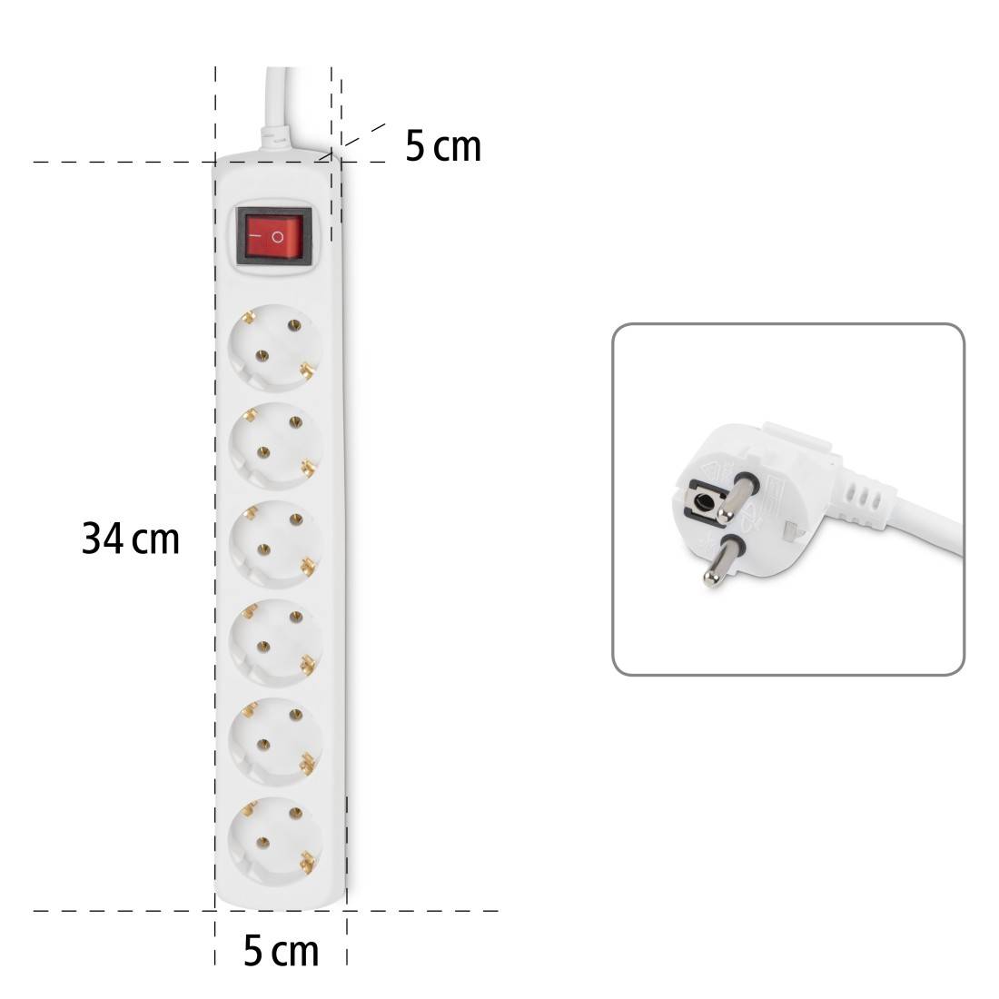 hama 00030384 Steckdosenleiste 6-fach, mit Schalter, 1,4 m, Weiß-2