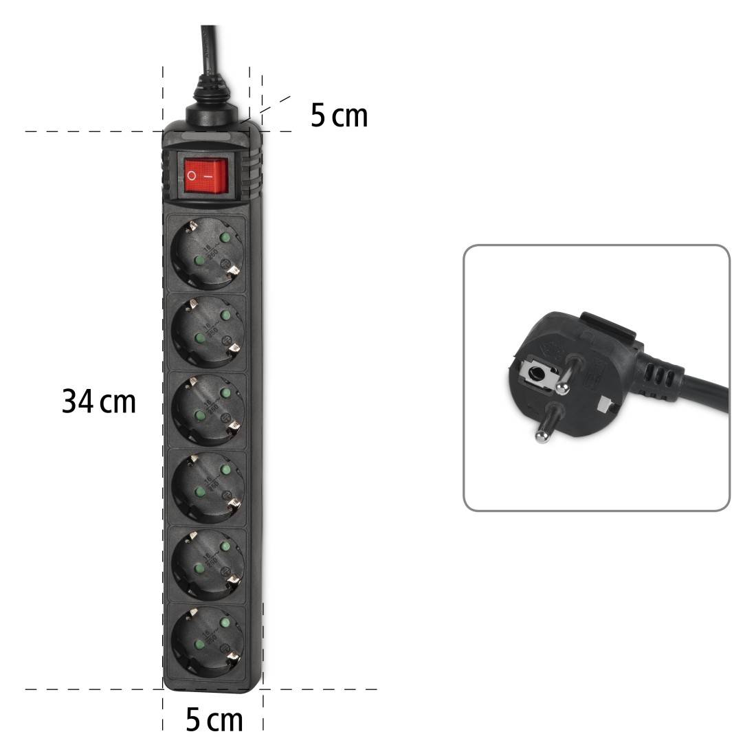 hama 00137265 Steckdosenleiste 6-fach, mit Schalter, 3 m, Schwarz-2