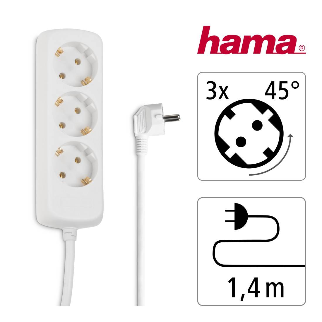 hama 00030381 Steckdosenleiste 3-fach, Weiß, 1,4 m-2