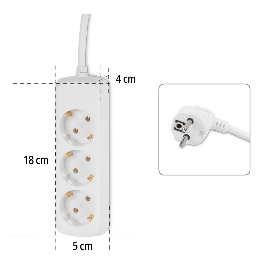 hama 00030381 Steckdosenleiste 3-fach, Weiß, 1,4 m-3