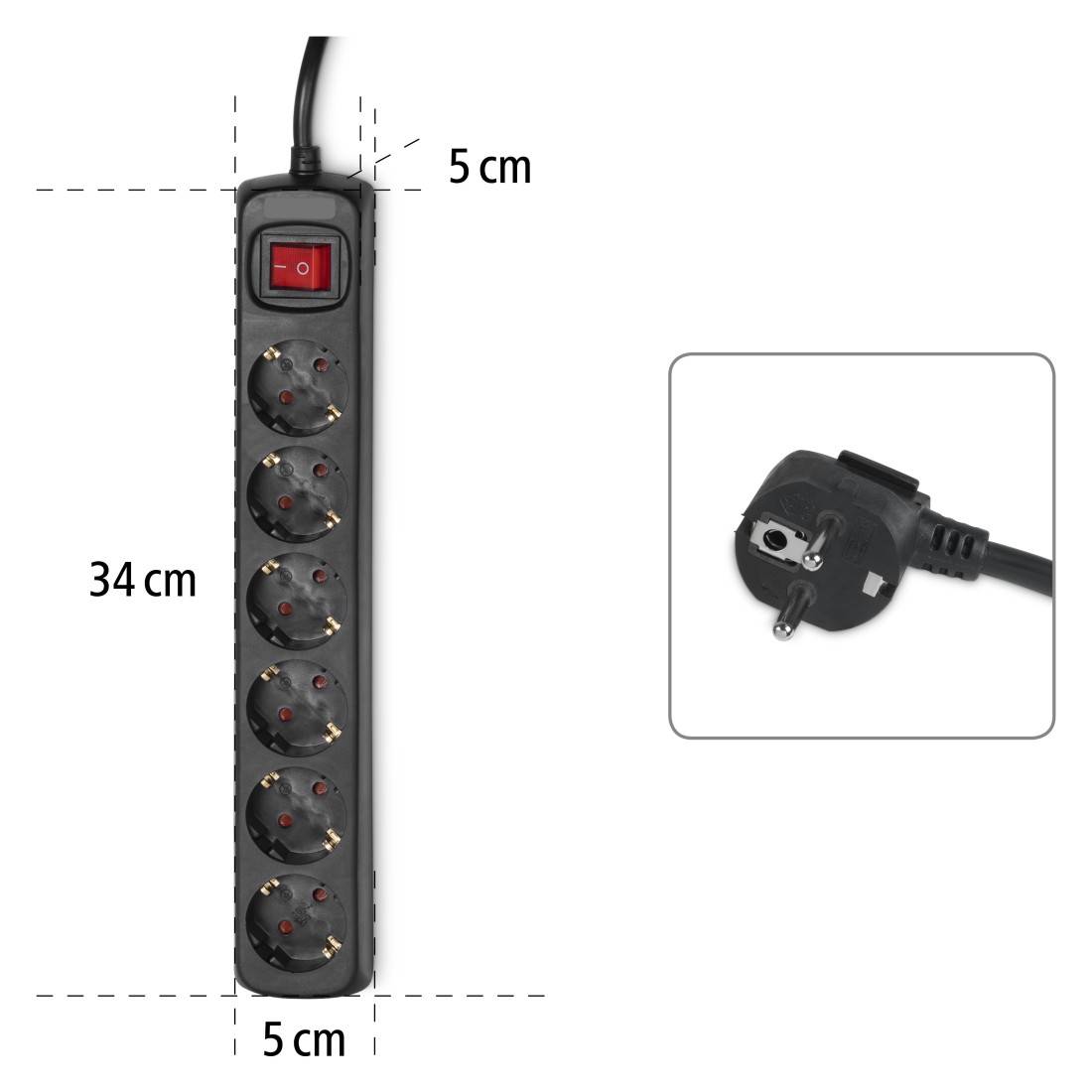 hama 00137266 Steckdosenleiste, 6-fach, mit Schalter, 5 m, Schwarz-2