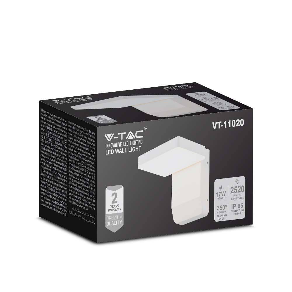 V-TAC VT-11020-SQ-W LED-Wandleuchte drehbar - IP65 Wasserdicht - Weiß - 17W - 2580 Lumen - 4000K-3