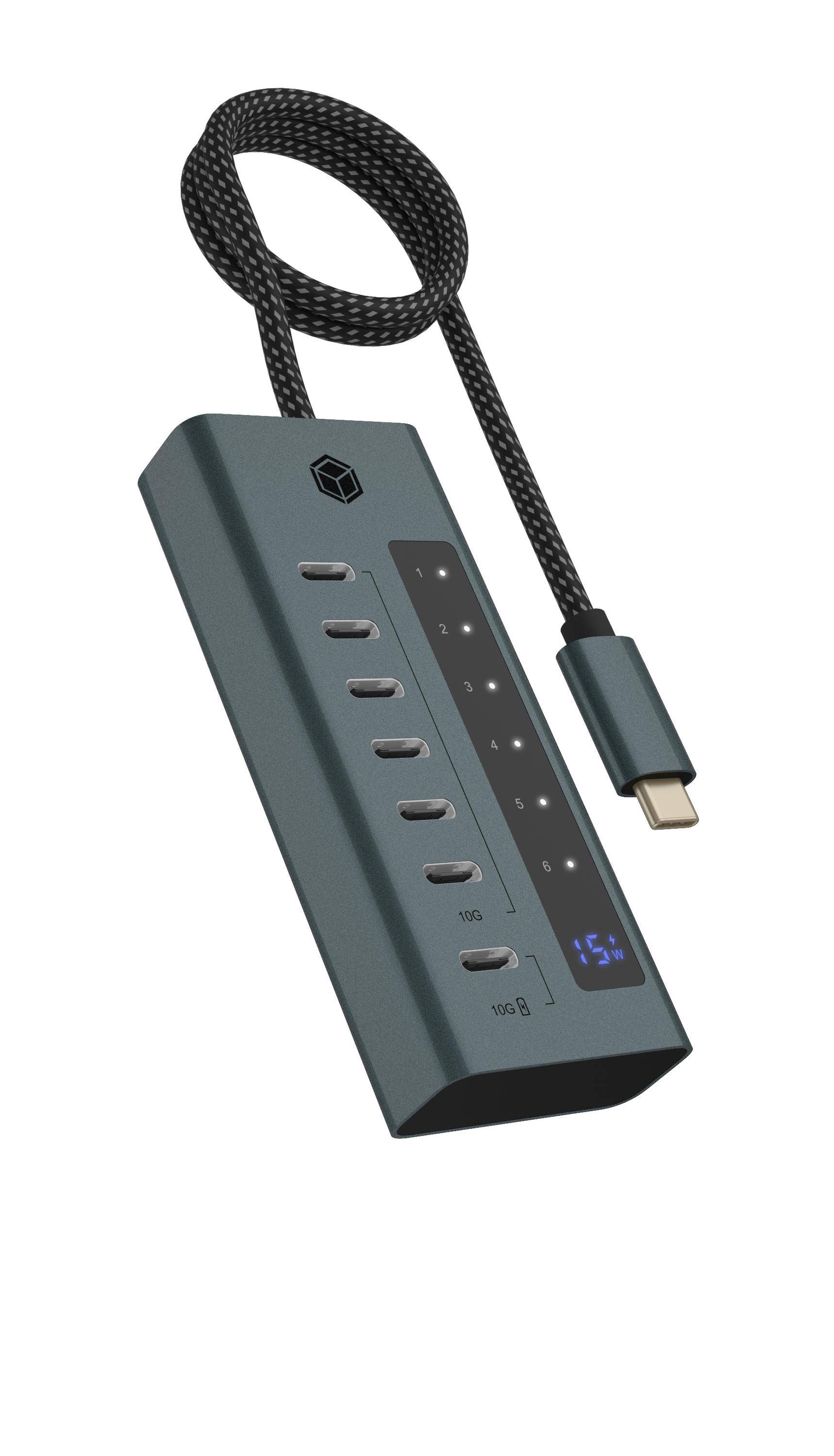 IB-HUB1457-C31, 7 Port Type-C USB 3.2 Gen 2 Hub, Aluminiumgehäuse-0