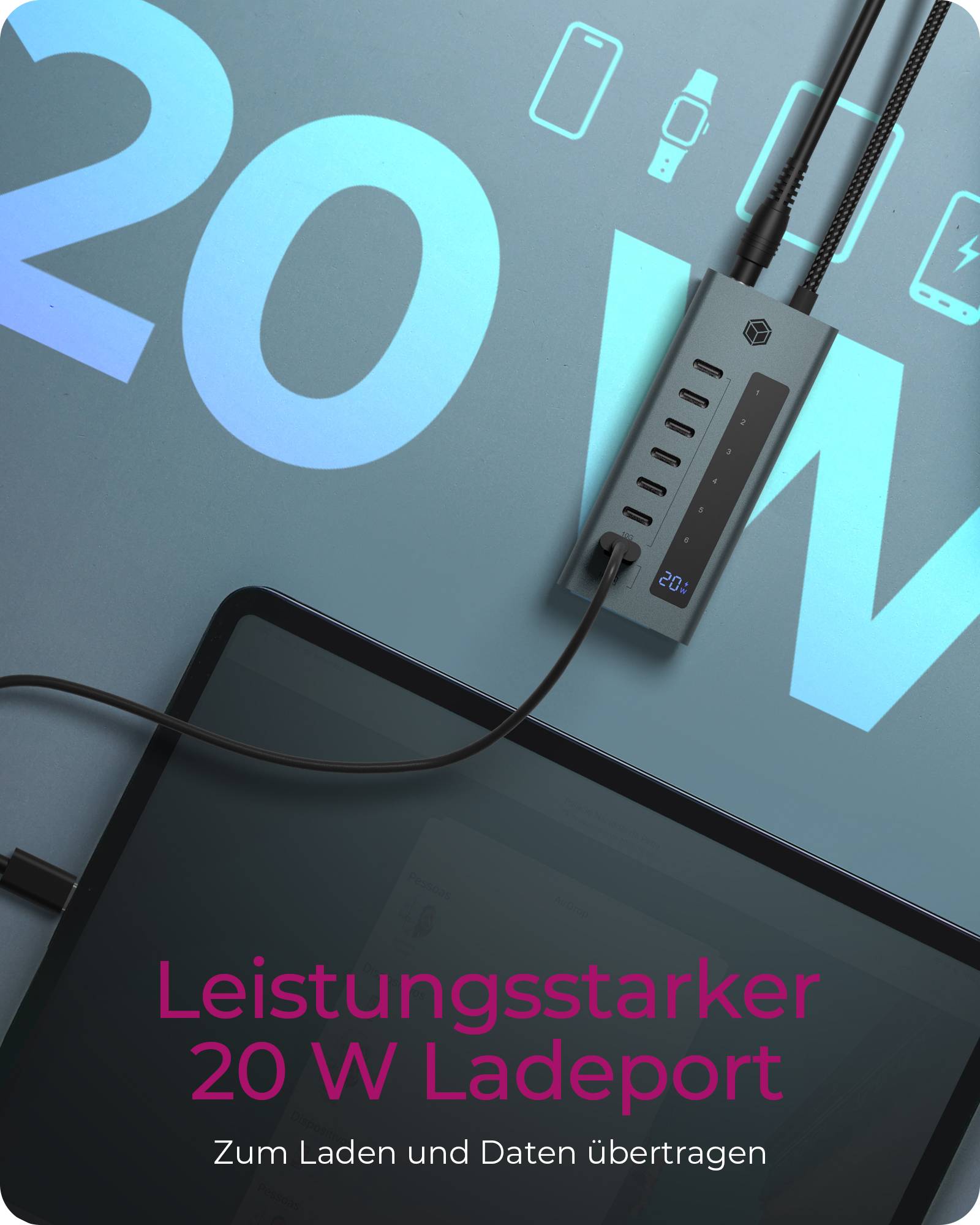 IB-HUB1457-C31, 7 Port Type-C USB 3.2 Gen 2 Hub, Aluminiumgehäuse-1