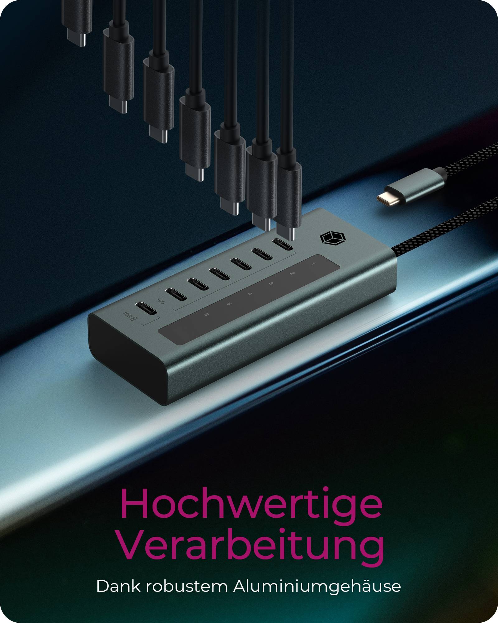 IB-HUB1457-C31, 7 Port Type-C USB 3.2 Gen 2 Hub, Aluminiumgehäuse-3
