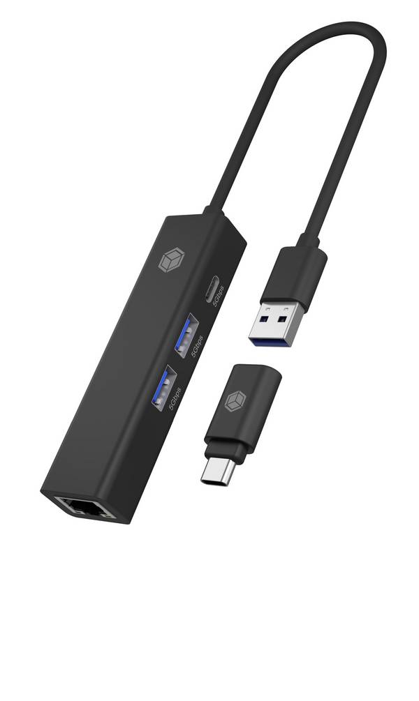 IB-HUB1439-LAN, USB 3.2 Gen 1 HUB/LAN Adapter, Type-A+C zu 2x USB-A & 1x USB-C® & Giga LAN, USB Type-A zu Type-C Adapter